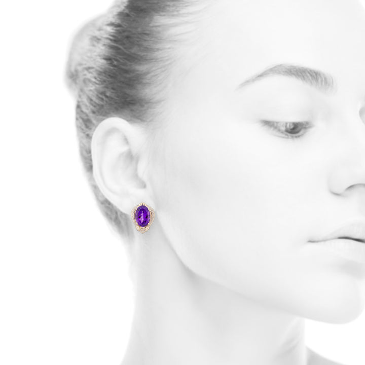 Amethyst Diamond Dangle Earrings 14K Yellow Gold