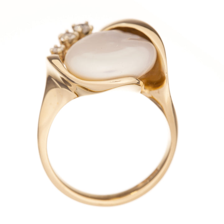 Button Pearl Diamond Ring 14K Yellow Gold