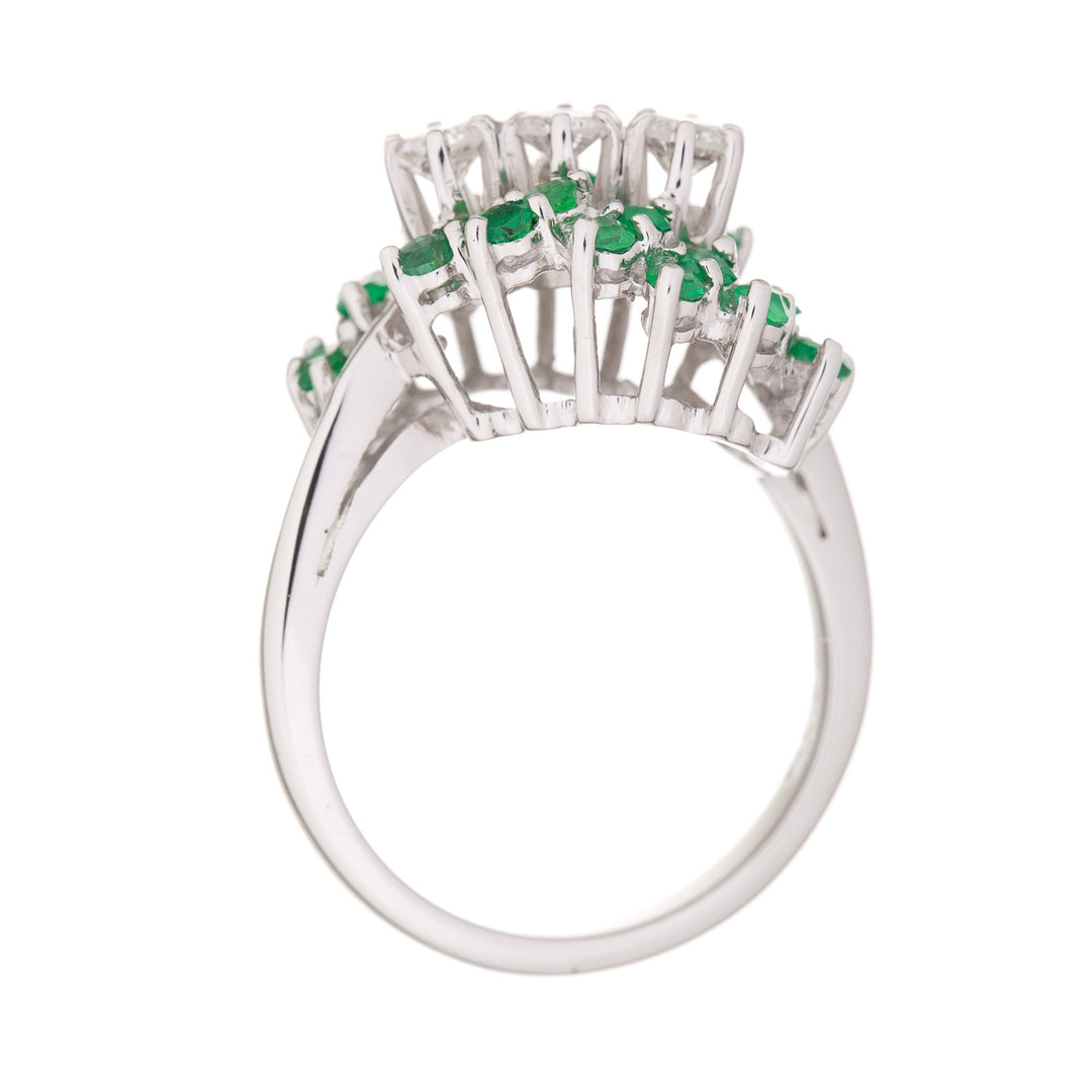 Emerald Diamond Cluster Ring 14K White Gold