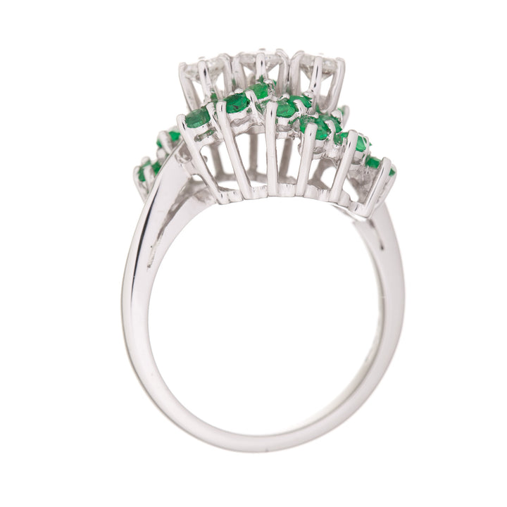 Emerald Diamond Cluster Ring 14K White Gold