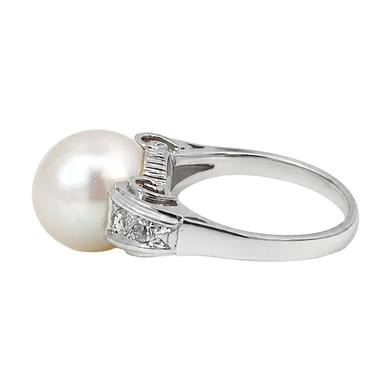 Pearl Diamond Accents Ring 9.5MM 14K White Gold