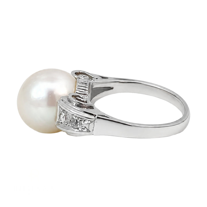 Pearl Diamond Accents Ring 9.5MM 14K White Gold