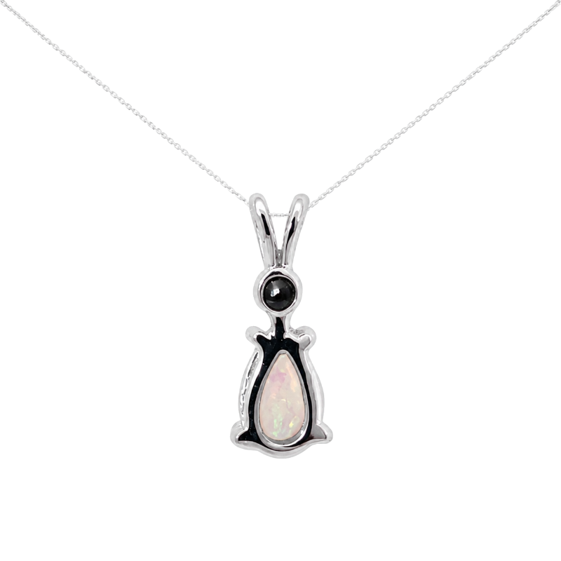 Opal &amp; Diamond Pendant .45CT 14K White Gold