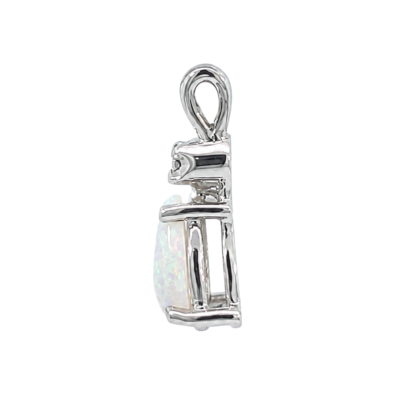 Opal &amp; Diamond Pendant .45CT 14K White Gold