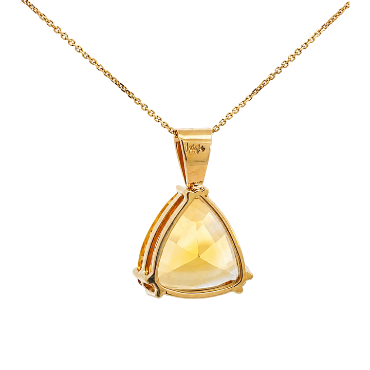 Citrine Trillion Cut Pendant 24CT 14K Yellow Gold