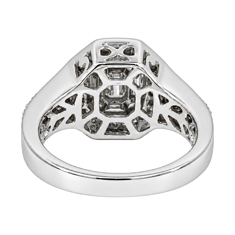 Emerald Cut Diamond Cluster Ring 14K White Gold 1.14CTW