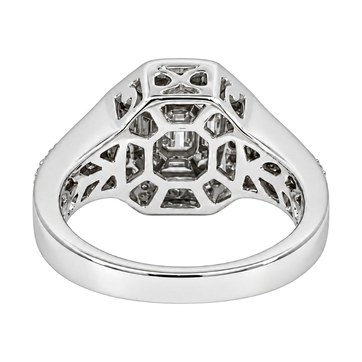 Emerald Cut Diamond Cluster Ring 14K White Gold 1.14CTW