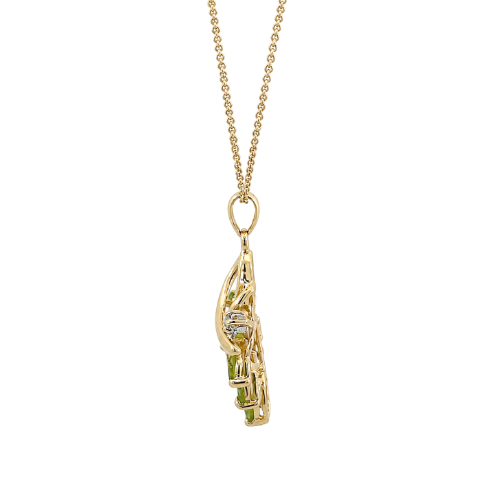 Peridot Diamond Nature Style Pendant 14K Yellow Gold