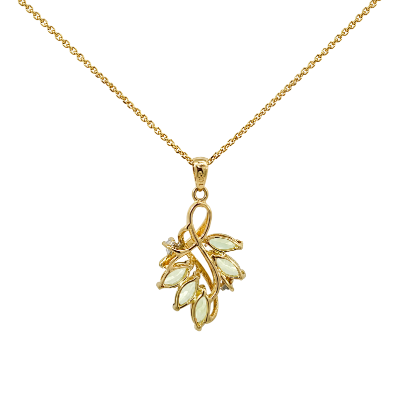 Peridot Diamond Nature Style Pendant 14K Yellow Gold