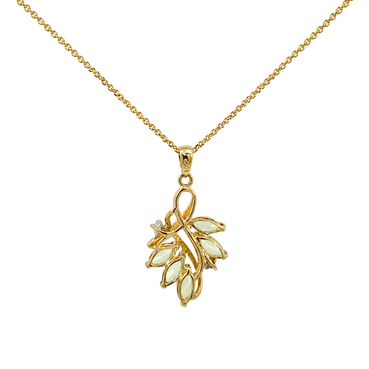 Peridot Diamond Nature Style Pendant 14K Yellow Gold