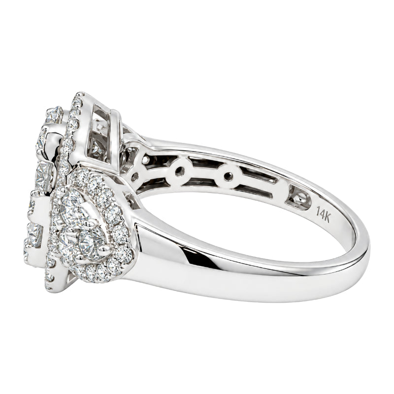 Diamond Cluster Halo Ring 14K White Gold 1.58CTW