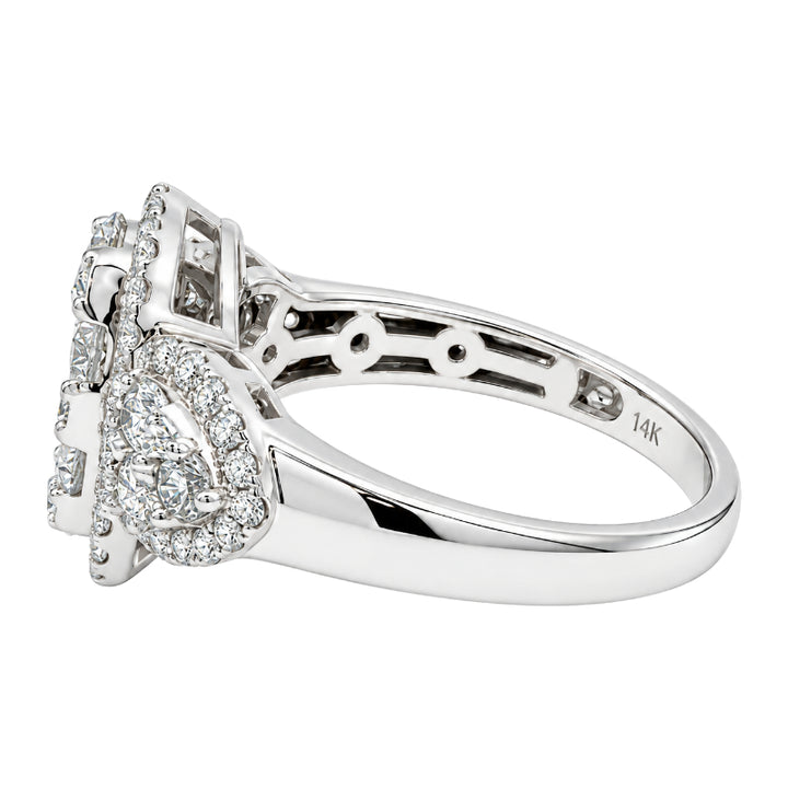 Diamond Cluster Halo Ring 14K White Gold 1.58CTW