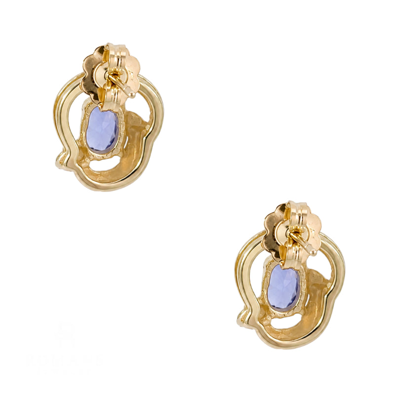 Tanzanite Diamond Swirl Stud Earrings 14K Yellow Gold