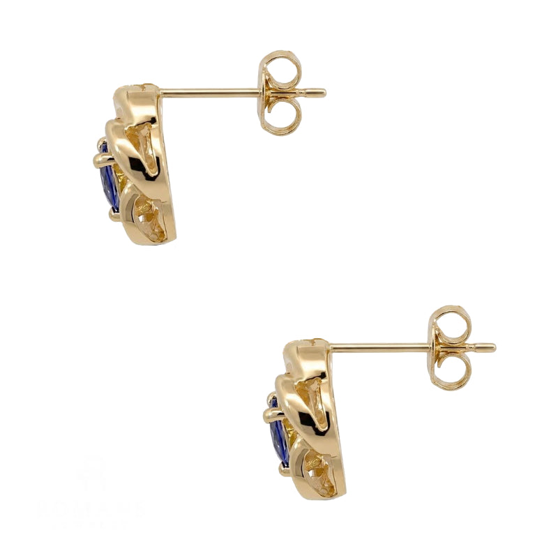 Tanzanite Diamond Swirl Stud Earrings 14K Yellow Gold
