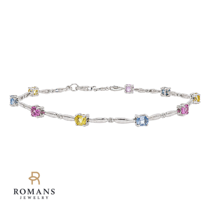 Multi Color Sapphire Bracelet 2.16CT 14K White Gold Rainbow Elegance