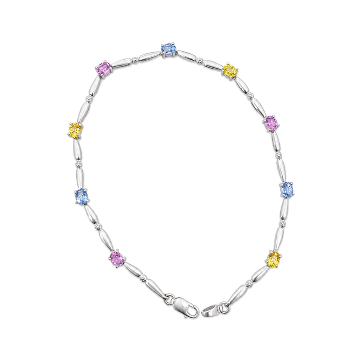 Multi Color Sapphire Bracelet 2.16CT 14K White Gold Rainbow Elegance