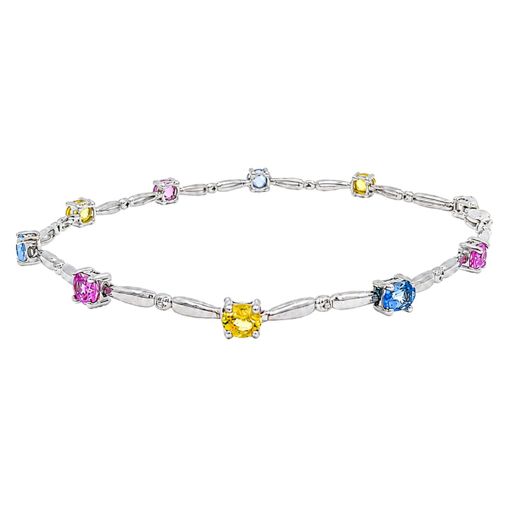 Multi Color Sapphire Bracelet 2.16CT 14K White Gold Rainbow Elegance
