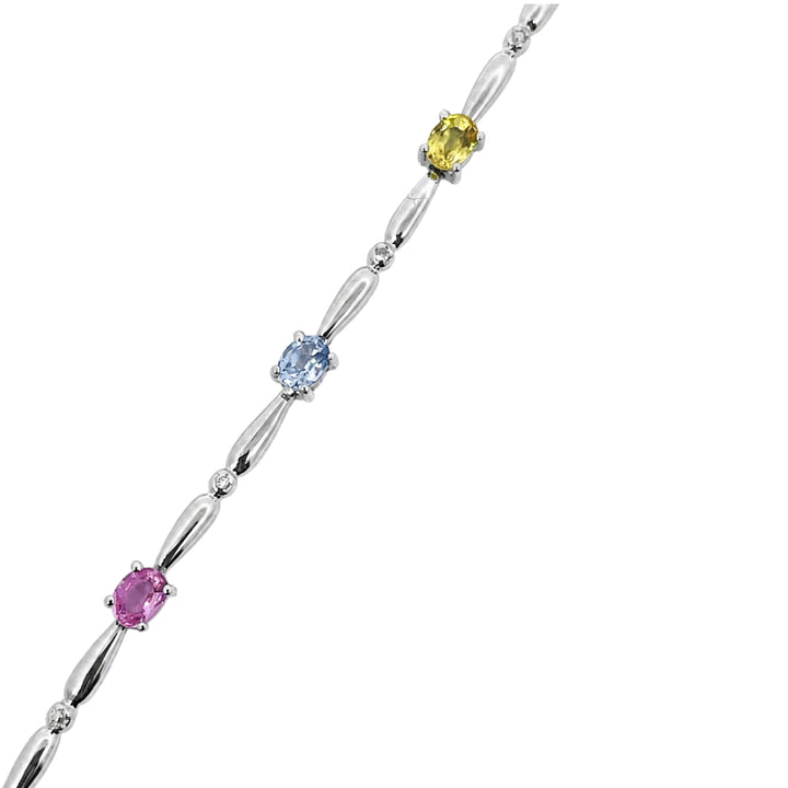 Multi Color Sapphire Bracelet 2.16CT 14K White Gold Rainbow Elegance