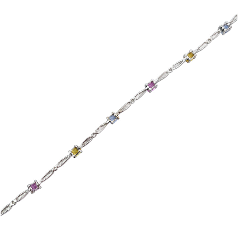 Multi Color Sapphire Bracelet 2.16CT 14K White Gold Rainbow Elegance