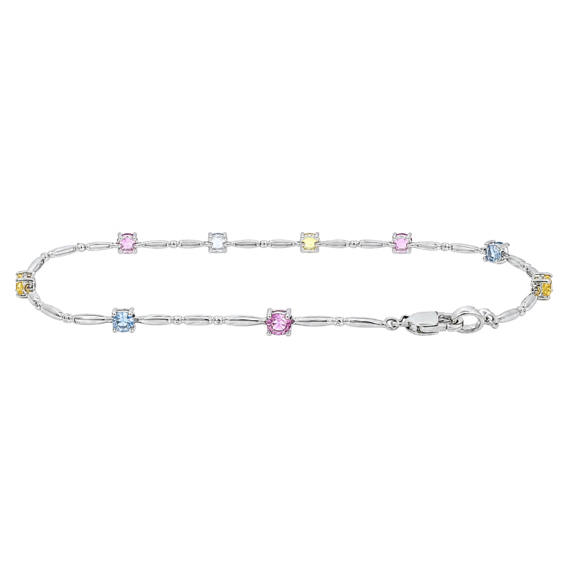 Multi Color Sapphire Bracelet 2.16CT 14K White Gold Rainbow Elegance