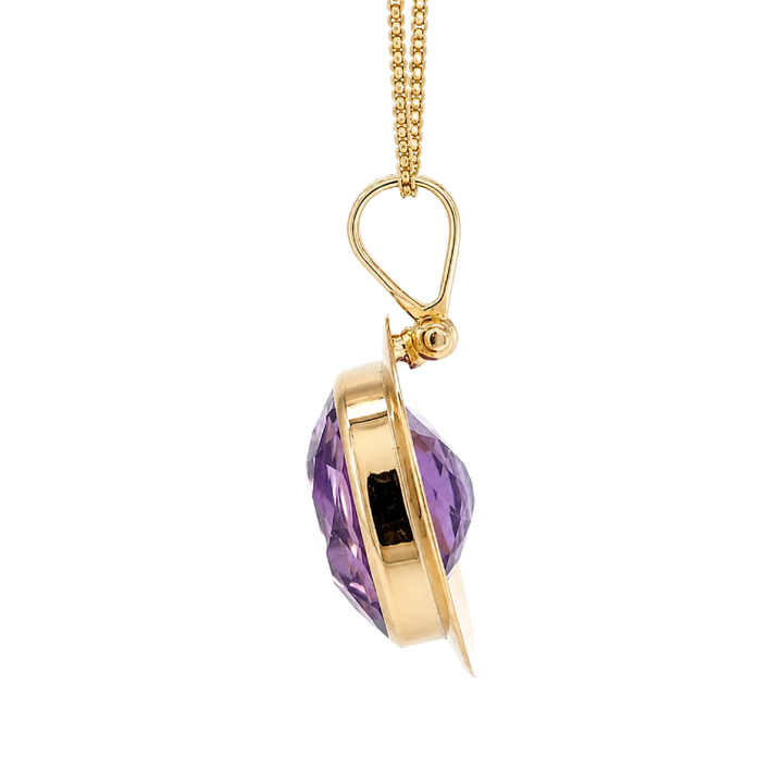 Elongated Cushion Amethyst Pendant 15.20CT 14K Yellow Gold