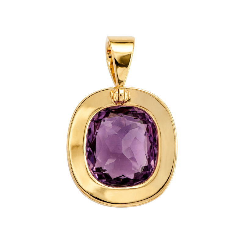 Elongated Cushion Amethyst Pendant 15.20CT 14K Yellow Gold
