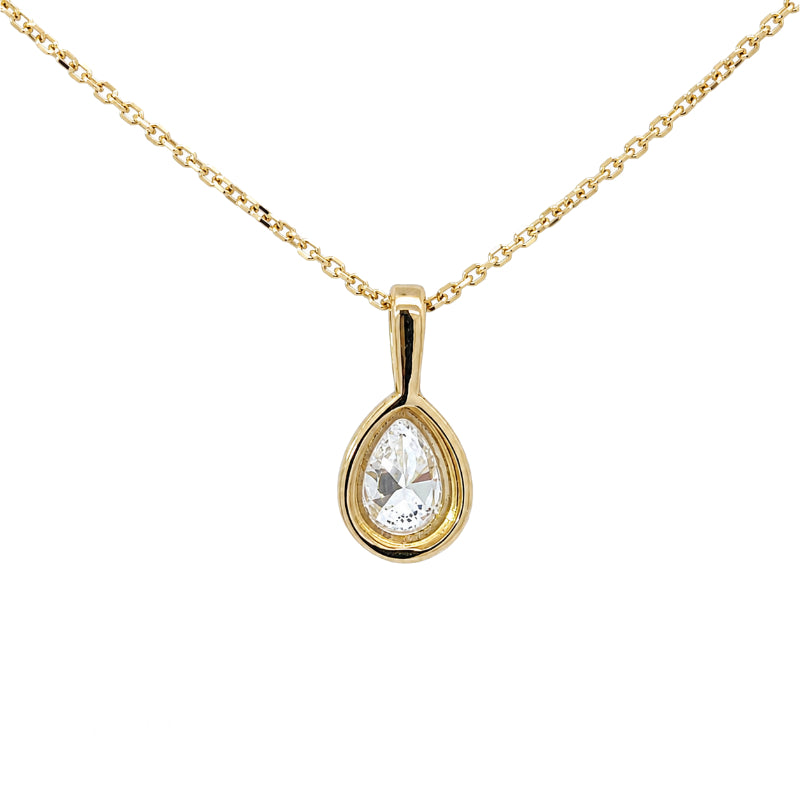Diamond Pear Halo Pendant 14K Yellow Gold 0.50CT GIA