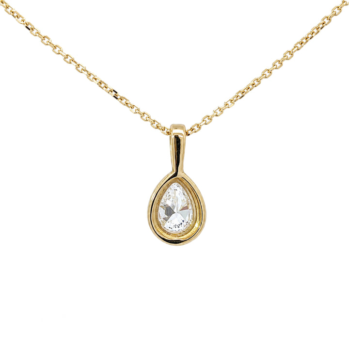 Diamond Pear Halo Pendant 14K Yellow Gold 0.50CT GIA
