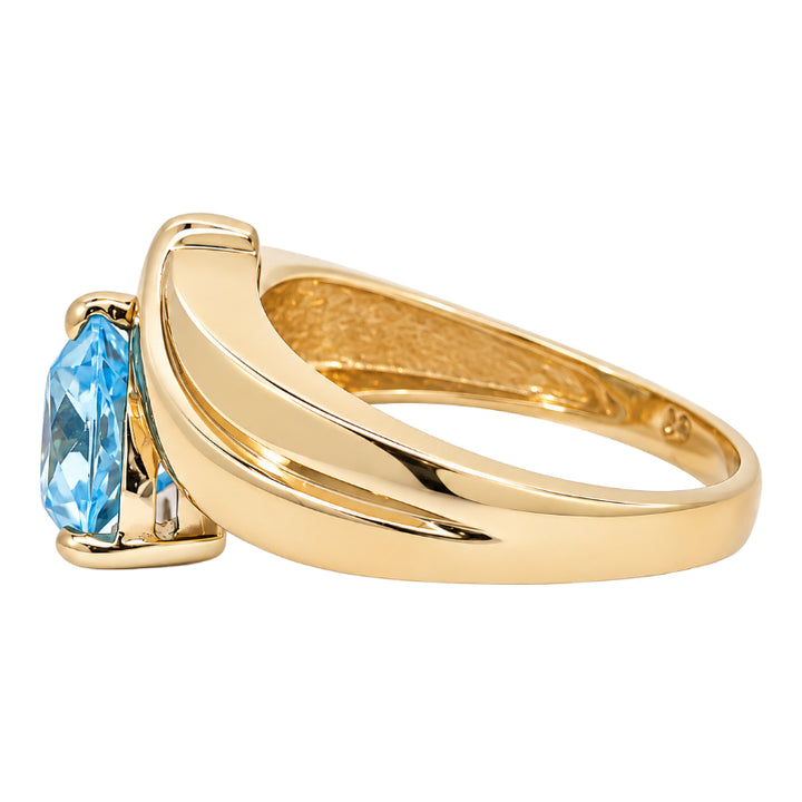 Sky Blue Topaz Bypass Ring 14K Yellow Gold 3.45CT