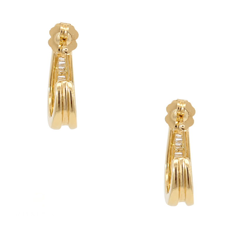 Baguette Diamond Half Hoop Earrings 0.62CTW 14K Yellow Gold