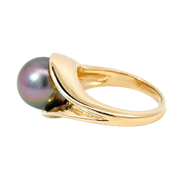 Tahitian Pearl 10MM Split Shank Ring 14K Yellow Gold
