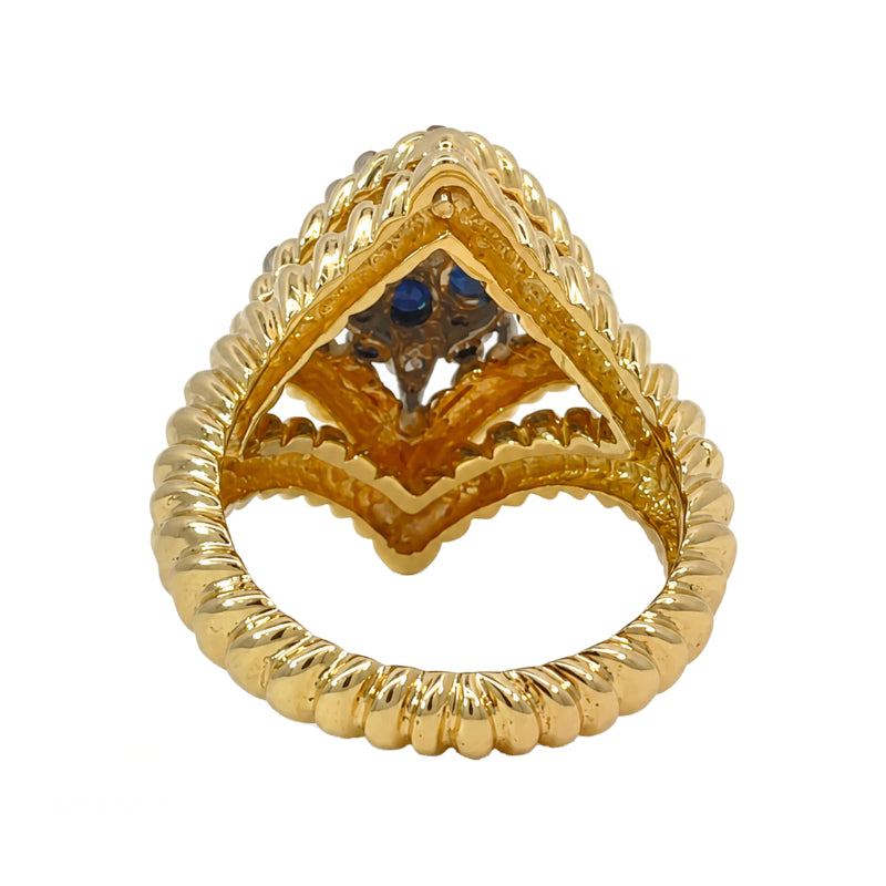 Van Cleef Diamond &amp; Blue Sapphire Cluster Ring 18K Yellow Gold