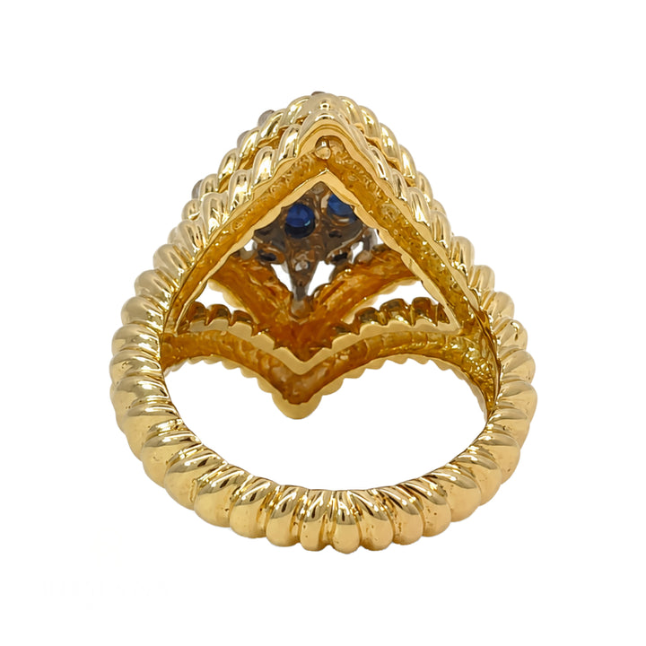 Van Cleef Diamond &amp; Blue Sapphire Cluster Ring 18K Yellow Gold