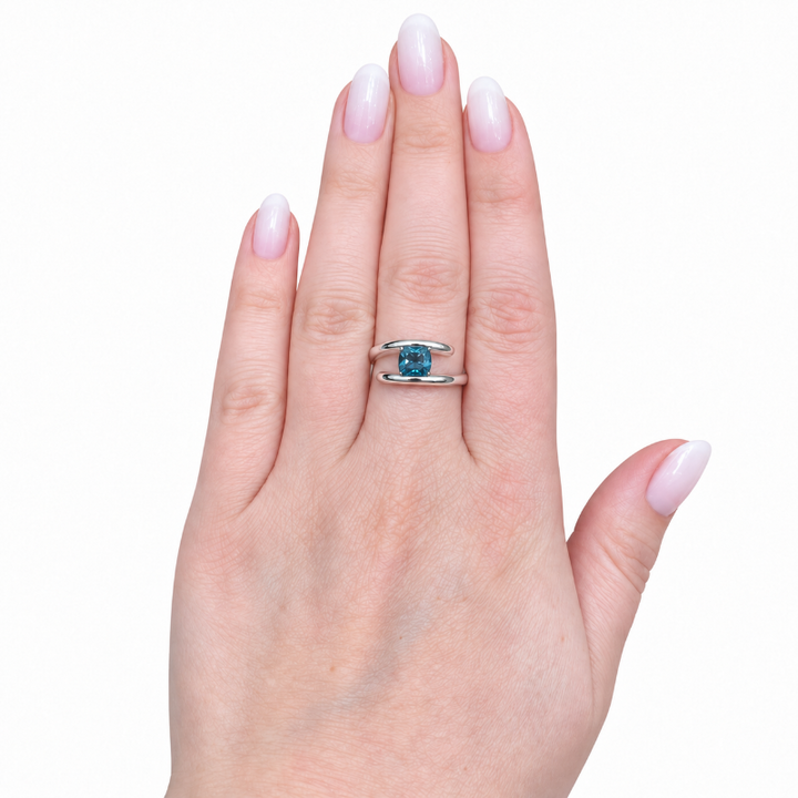 London Blue Topaz Bypass Ring 14K White Gold 1.25CT