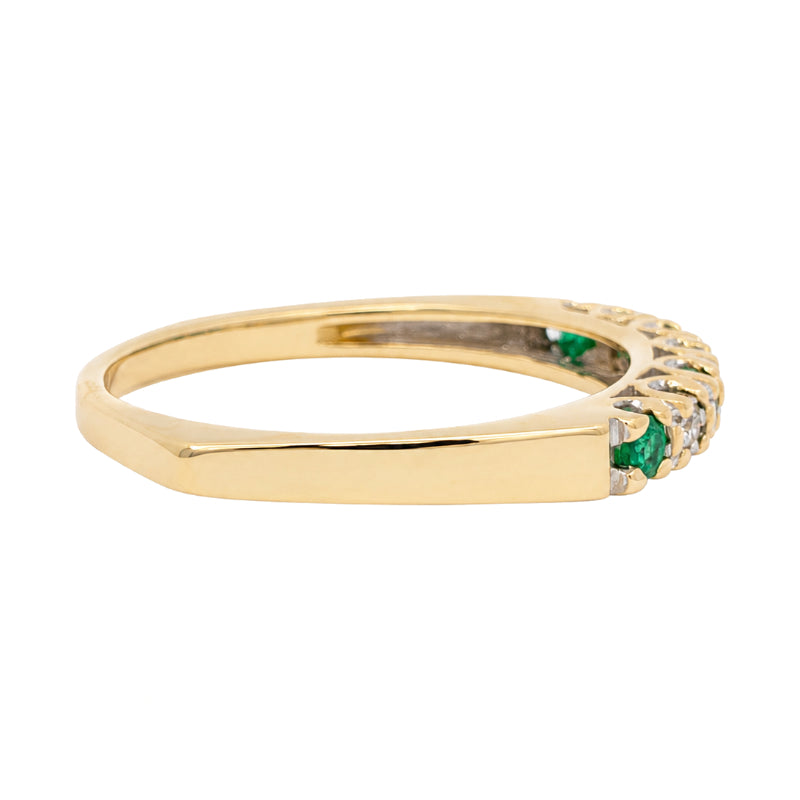 Emerald Diamond Retro Band 14K Yellow Gold 0.28CTW