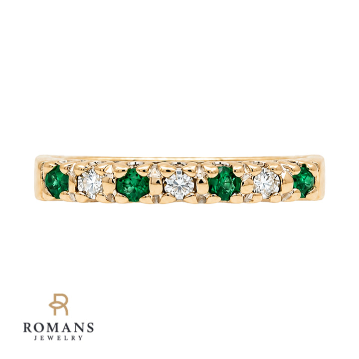 Emerald Diamond Retro Band 14K Yellow Gold .28CTW
