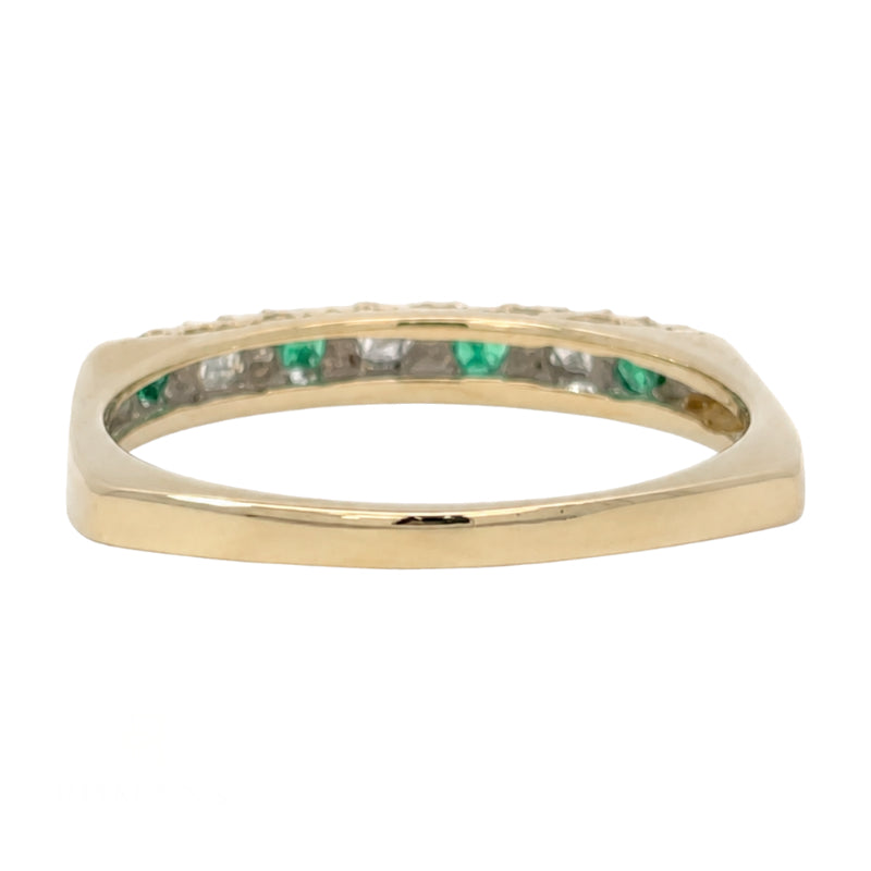 Emerald Diamond Retro Band 14K Yellow Gold .28CTW