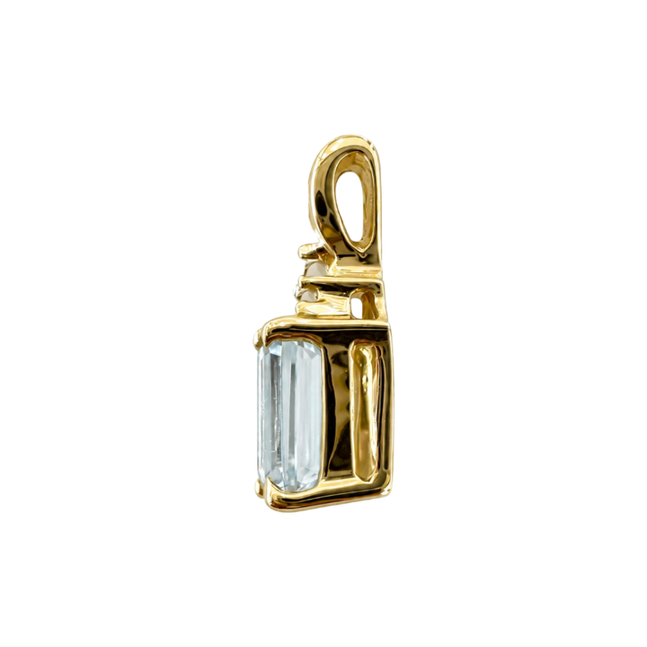 Aquamarine Diamond Pendant 0.52CT 14K Yellow Gold