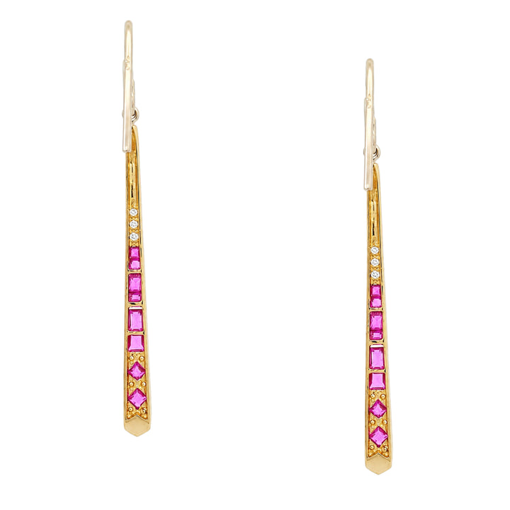 Vintage Ruby Diamond Drop Earrings Platinum 18K Yellow Gold