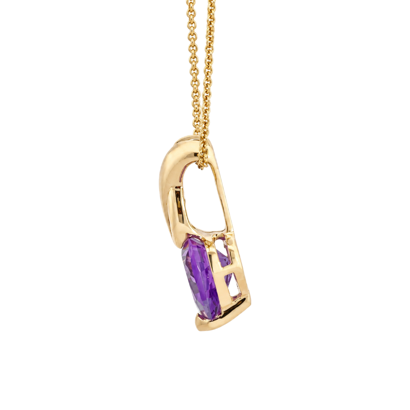 Amethyst Heart Drop Pendant 1.65CT 14K Yellow Gold