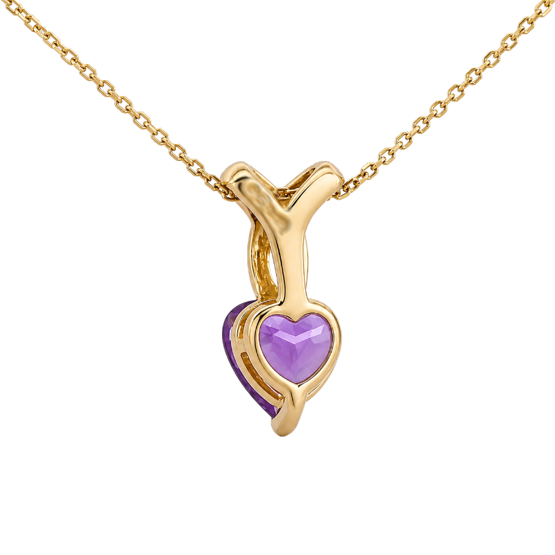 Amethyst Heart Drop Pendant 1.65CT 14K Yellow Gold