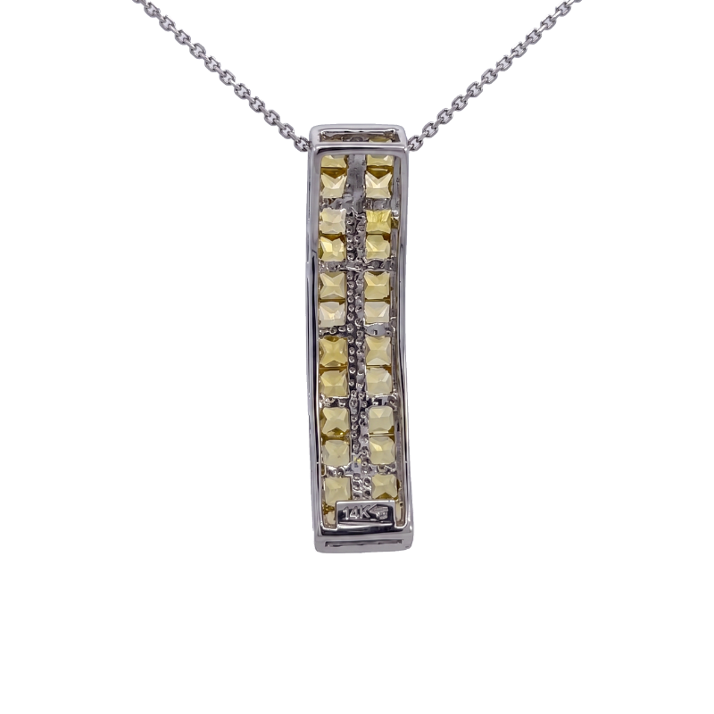 Yellow Sapphire Double Row Bar Pendant 3.12CTW 14K White Gold