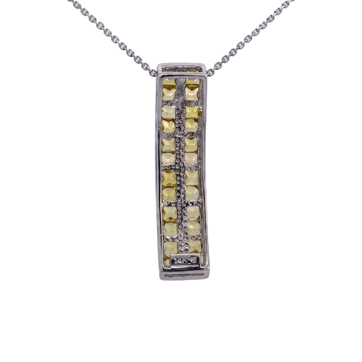 Yellow Sapphire Double Row Bar Pendant 3.12CTW 14K White Gold