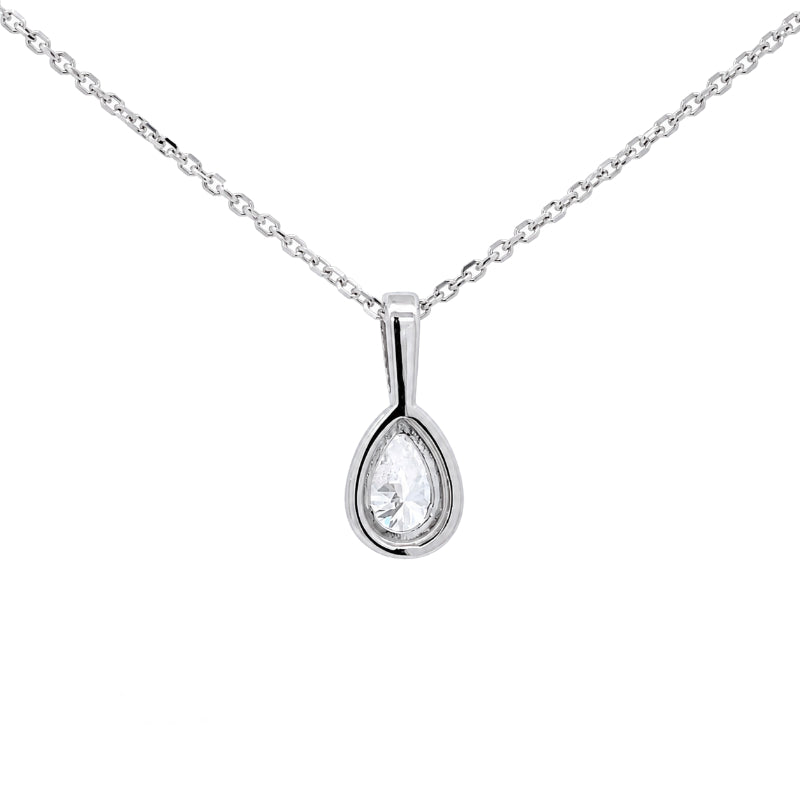 Pear Cut Diamond Halo Pendant 0.34CT 14K White Gold GIA