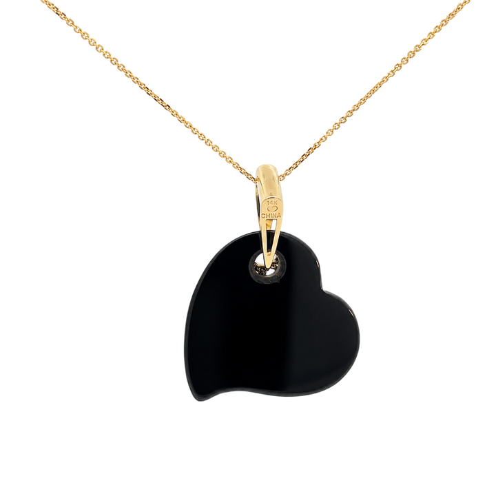 Onyx Heart Pendant Cornflower Blue Sapphires 14K Yellow Gold