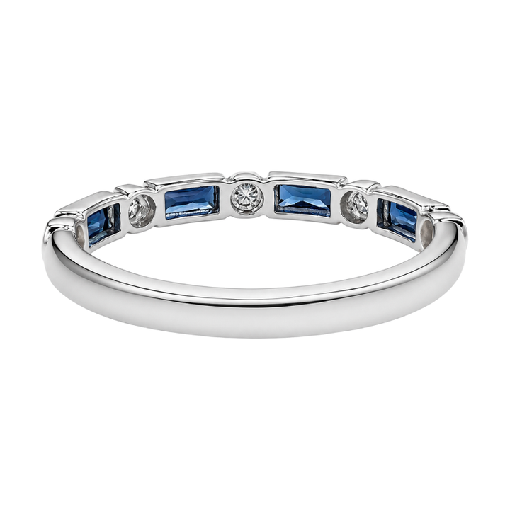 Sapphire Diamond Milgrain Band 14K White Gold