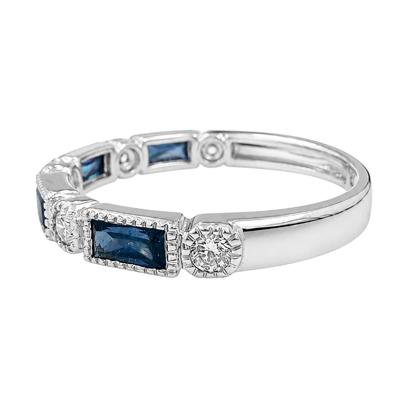 Sapphire Diamond Milgrain Band 14K White Gold