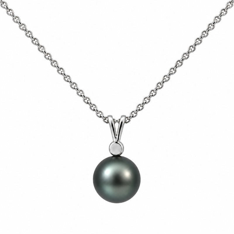 Tahitian Pearl 8MM Diamond Pendant 14K White Gold