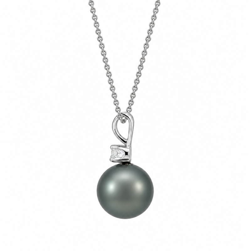 Tahitian Pearl 8MM Diamond Pendant 14K White Gold