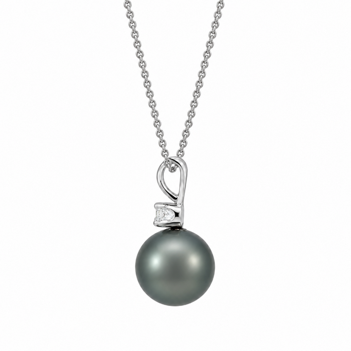 Tahitian Pearl 8MM Diamond Pendant 14K White Gold